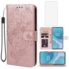 Vavies Capa para OnePlus 8T 5G, OnePlus 8T+ 5G KB2000 capa carteira com protetor de tela de vidro temperado, capa de couro floral flip suporte para cartão de crédito capa de telefone para OnePlus 8T