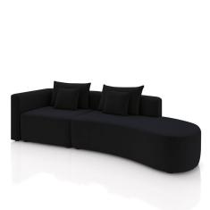 Sofá Curvo Decorativo Kimiko 287cm 2 Lugares Sala De Estar Com Chaise Veludo Preto G52 - Gran Belo