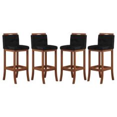 Kit 4 Banquetas Média Encosto Estofado 38x92 Cm Turim Madeira Maciça C