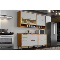 Cozinha Modulada Completa Syrah 4 Peças (2Aéreos+2Balcões) C4P04 Amendoa/Off White - Ronipa