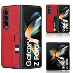 Asuwish Capa de telefone para Samsung Galaxy Z Fold 4 5G 2022 capa com compartimento para cartão de crédito e acessórios de celular de couro híbrido fino e resistente ZFold4 Z4 Fold4 4Z ZFold45G