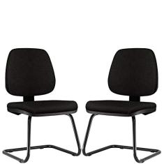 Kit 02 Cadeiras Para Escritório Job L02 Fixa Couro Sintético Preto - Lyam Decor