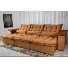 Sofá Retrátil e Reclinável 2,90m em Tecido Veludo C/ Pillow nos Braços