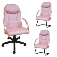Kit 3 Cadeiras Escritório Day Rosê Gold 1 Giratória 2 Fixas