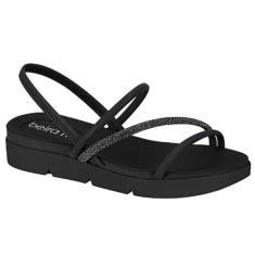 Sandália Feminina Beira Rio Papete Conforto Pedraria Preto 38
