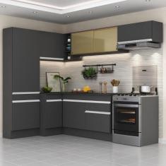 Armário Cozinha Completa de Canto Veneza Multimóveis V2087, Preto/Bran