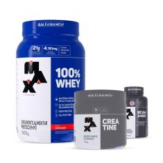 Combo 100% Whey 900g, Creatina 150g e Bcaa 60c Max Titanium-Unissex