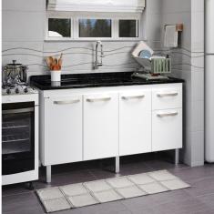 Balcão Flat De Cozinha Para Pia 4 Portas 1 Gaveta 1,43 Branco