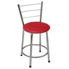 Banqueta Baixa Cromada com Encosto para Cozinha Assento Vermelho - For