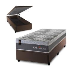 Conjunto Box Baú Sheffield Cinza 96x203x72 c/ Molas Ensacadas