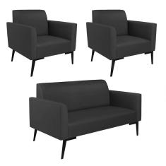 Sofá Namoradeira Com 2 Poltronas Pés Villach Marisa Corino D03 - D\`rossi Cor Preto