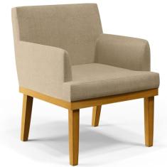 Poltrona Decorativa Para Sala de Estar e Recepção Beatriz W01 Linho Bege Escuro - Lyam Decor