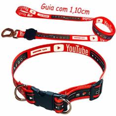 Coleira Para Cachorro + Guia de 1,10cm - Leedog, YouTube, PP