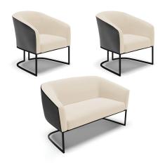 Namoradeira E 2 Poltronas Industrial Preto Stella Pto-linho D03 - D`rossi Cor Bege