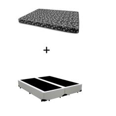 Cama Box Casal 138 Bipartido Bello Box - Tecido Sintético Branco com Colchão New York Preto D28 - 100% Espuma - 54x138x188