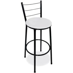 Banqueta Alta Para Cozinha Preta Epoxi Assento Branco