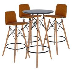 Mesa Bistrô Com Banqueta Kit 3 Peças Gourmet Preto Facto Marrom - Imca