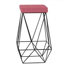 Banqueta Decorativa Kathy Base Preta Suede Rosa Gran Belo