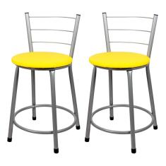 Banquetas Baixa Para Cozinha Cinza 2Un Assento Amarelo