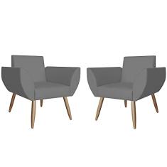 Kit 02 Poltronas Decorativas Flora Pés Palito Suede Cinza - DS Estofados