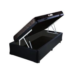 Cama Box Baú Solteiro Conforto Sintético Preto + Colchão Solteiro Conforto Espuma D23 Com EPS 17x88x188
