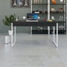 Mesa para Escritório 135cm 2 Gavetas Kuadra Preto Ônix / Est.Branca
