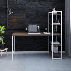 Escrivaninha com Estante 4 Prateleiras Estilo Industrial 150cm Active Yescasa Nogal / Est.Branca