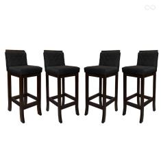 Kit 4 Banquetas Média para Cozinha Nice em Madeira Maciça Matelassê Suede Preto CCS