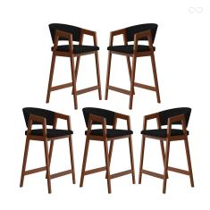 Kit 5 Banquetas Alta com Encosto Ravena Madeira Maciça Maciça Pinhão Suede Preto CCS