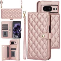 Capa carteira para Google Pixel 8A com suporte para cartão, capa flip de couro com bloqueio RFID, fecho magnético, à prova de choque, resistente, capa protetora de pulso transversal para Google Pixel