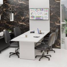 Mesa De Reunião Para Escritório Com Painel de TV 200x100cm Branco