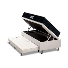 Cama Box Baú c/Auxiliar Solteiro: Colchão Espuma Probel D33 / EP ProDormir Advanced Tech1500 + Base CRC Courano White(88x188)