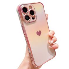 phylla Capa de telefone para iPhone 16 Pro 5g 16.0 cm luxuosa chapeada coração fofo iridescente arco-íris capa protetora a laser proteção da câmera silicone macio à prova de choque lateral elegante