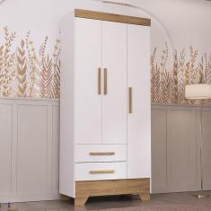 Guarda Roupa Infantil 3 Portas 2 Gavetas Catavento Rodial - Nature/Branco