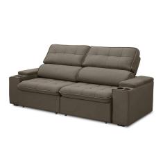 Sofá Retrátil Reclinável 3 Lugares 250cm Ginevra F05 Veludo Castor - Mpozenato