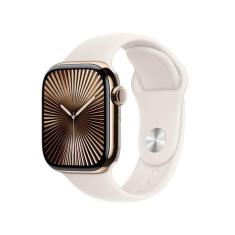 Apple Watch Series 10 GPS + Cellular • Caixa dourada de titânio – 42 mm • Pulseira esportiva estelar – P/M