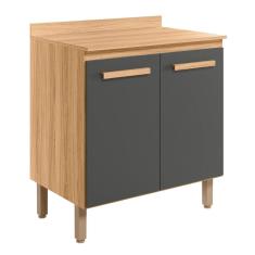 Balcão Intenza Com Tampo 80 Cm E 2 Portas Freijo/Chumbo