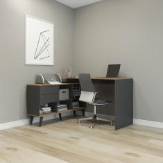 Mesa de Escritório Completa com Estante MDP Cinza 0747