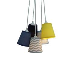 Lustre Pendente Mix Tecidos Chevron Crie Casa Cinza, Azul e Amarelo