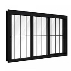 Janela de Alumínio de Correr 120 x 150 x 14 cm Preto 3 Folhas com Grade Lucasa