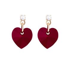 Brinco Coração 10mm Swarovski Siam AB - Sunshine Cristais Cor:Ouro