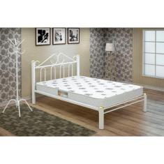 Cama Casal Ferro Com Cabeceira Branca E Estrado Em Pinus