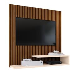 Estante Painel Parede Smart New TV 32 Polegadas Prateleiras Decorativas Sala Quarto Pequeno Retrô – Ripado Off White - RPM 