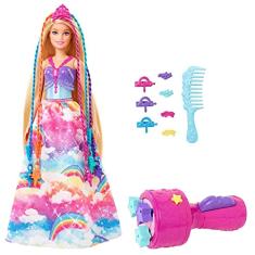 Boneca Barbie Princesa Dreamtopia Tranças Mágicas, com cabelo extra longo, acessórios, Mattel, Rosa