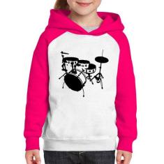 Moletom Infantil Bateria Música Baterista - Foca na Moda, Branco, Rosa