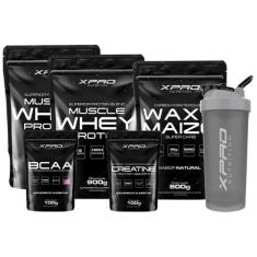 Kit 2x Whey Protein Muscle 900g + Creatina + Bcaa 100g+ Waxy Maize 800