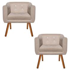 Poltrona Sala Decorativa com Strass Kit 2 Julia Pé Palito Castanho Sue