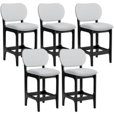 Kit 05 Banquetas Baixa Bar Cozinha E Sala De Jantar Fixa Betta L02 Preto Linho Cinza - Lyam Decor