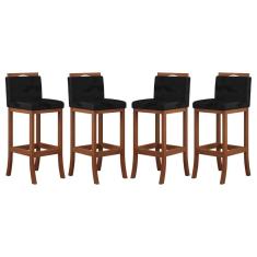 Kit 4 Banquetas Alta Encosto Estofado 38x102 Cm Turim Madeira Maciça Castanho Suede Preto CCS