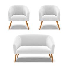 Kit 1 Sofá Namoradeira E 2 Poltronas Stella Bouclê Pés Palito Castanho D`rossi Cor Off White